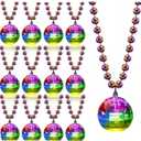 Sasylvia 12 Pcs LED Disco Ball Necklaces Light up Bead Necklaces 70s Disco Party Favors Glow in The Dark Bead Jewelry Costume Accessories for New Year Party Dance Supplies (Silver)