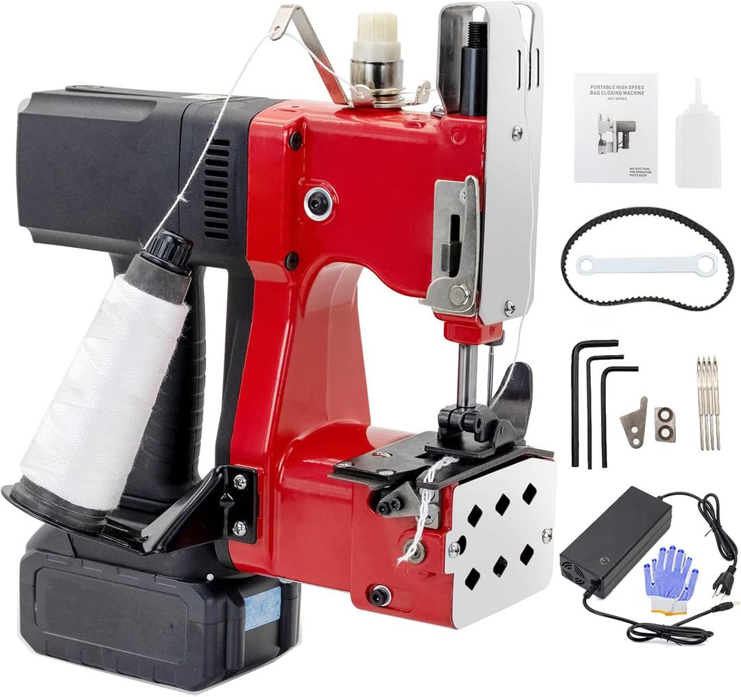 Battery Bag Sewing Closing Machine Cordless Portable Bag Closer Stitcher Packing Machine for Burlap Sack, Canvas,Feed Sacks,Rice Bags, PP Woven Kraft Paper Bag SDRTOP