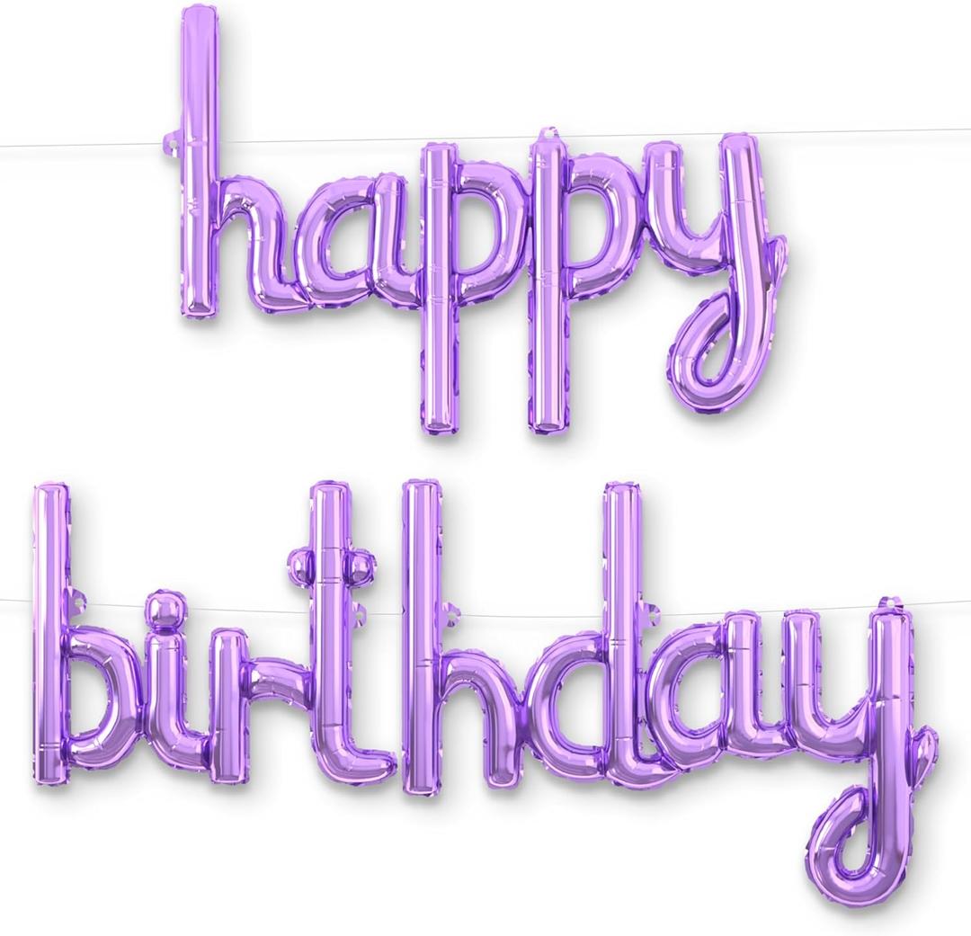 HOUSE OF PARTY Happy Birthday Balloon - 18 inch | Purple Mylar Cursive Foil Birthday Balloons Banner, Purple Party Decorations for Men, Women