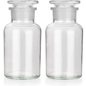 Lab Glass Reagent Bottle,Wide Mouth Glass Storage Bottle with Ground Stopper,Decorative Bottles/Vase (Clear, 2 * 250ML)