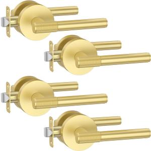 Asidrama 4 Pack Passage Gold Door Handles, Door Lever with Door Knobs Indoor for Bedroom or Bathroom, Heavy Duty Brushed Gold Door Handles Interior with Locks for Left Right Sided Doors