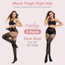 Faux Thigh High Tights for Women - Fishnet Gothic Pantyhose, High Waist Over-The-Knee Goth Leggings (Black)