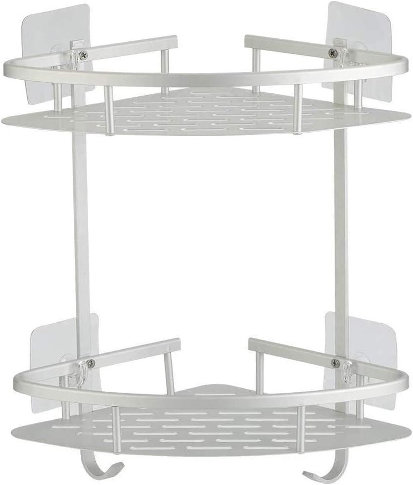 Hawsam No Drilling Bathroom Corner Shelves, Aluminum 2 Tier Shower Shelf Caddy Adhesive Storage Basket for Shampoo (Corner)