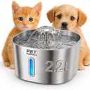 Stainless Steel Cat Water Fountain 2.2L/74oz Ultra-Quiet Pump, Visible Water Level, Dual Flow Modes Automatic Pet Water Dispenser for Cats & Small Dogs