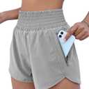 BMJL Women's Athletic Shorts High Waisted Running Short Pocket 2.5" Sporty Shorts Gym Elastic Workout Shorts (Large, Grey)