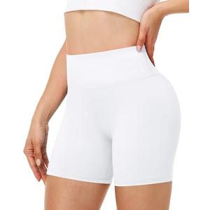 Runhit Spandex Shorts Women Biker Workout Gym Yoga Athletic Running Volleyball Booty Tummy Control High Waisted Soft Compression No See Through 5" L White L