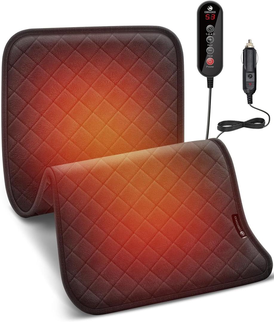 12V/24V Car Heated Blanket, CooCoCo 12" x 24" Heated Blanket for Travel, Car Electric Blanket with 5 Heat Setting, Auto-Off (Black)