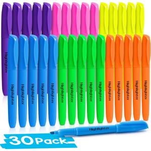 V-Opitos 30 Pack Highlighters in 6 Assorted Colors, No Bleed, Bright With Soft Chisel Tips, Ideal for Office and School Supplies