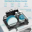 Dish Drying Rack Kitchen - Dish Racks for Kitchen Counter Space-Saving, Dish Drainer with Automatic Drain and Adjustable Spout, Dishwasher Rack with Cutlery Holder, 16.5" D x 11.6" W x 6.6" H (1 Tier - Black)