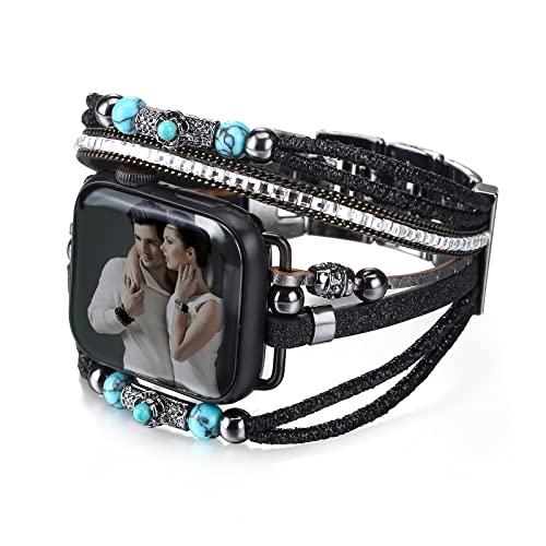 CHARMINGO Leather Bands Compatible with Wrap Apple Watch Band Bracelet for Women Men 42mm/44mm/45mm Multilayer Boho Jewelry Apple Watch Strap for iwatch Band Series SE 7 6 5 4 3 2 1