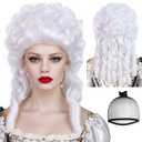 ANOGOL Hair Cap+ White Curly Baroque Wig Ringlet Curls 18th Century Wig Synthetic Updo White Female Judge Lawyer Wigs Powdered Wigs for Women Cosplay Halloween Costume Christmas Masquerade Party