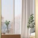 48x30 Inch Gold Bathroom Mirror, Brushed Brass Gold Metal Framed Rectangular Mirror with Rounded Corner, Bathroom Vanity Mirror for Bedroom or Living Room, Horizontal/Vertical