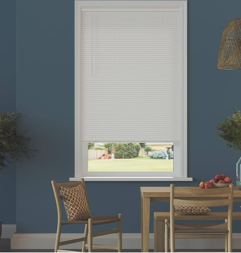Cordless Room Darkening Mini Blinds For Indoor Windows 17.75 - 23.75 X 48 L - White, Over 1,400 Custom Sizes Starting at 9.97, 1" Vinyl Slats, Horizontal Window Blinds by Lumino, White