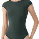 SUUKSESS Women Backless Y2k Short Sleeve Bodysuit Double Lined Open Back Sexy Basic Top, XL