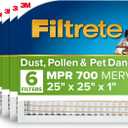 Filtrete 25x25x1 Air Filter, MERV 8, MPR 700, Dust, Pollen & Pet Dander Reduction, 3-Month AC and Furnace Filter, Easy on Air Flow, 6 HVAC Filters (Actual Size 24.81 x 24.81 x 0.81 in)