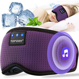 TOPOINT Sleep Mask with Bluetooth Headphones, Breathable Silk Eye Mask for Sleeping Men Women, Bluetooth Sleep Mask Blackout with Speakers, Microphone Handsfree, USB C for Travel Meditation Gifts (Purple)