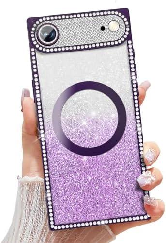 Misscase Magnetic Glitter Case for iPhone 17 Air 6.5 Inch, Camera Protection, Compatible with MagSafe, Rectangle Cute Bling Sparkle Diamond Colorful Phone Cover, Drop-Tested & Shockproof-Purple