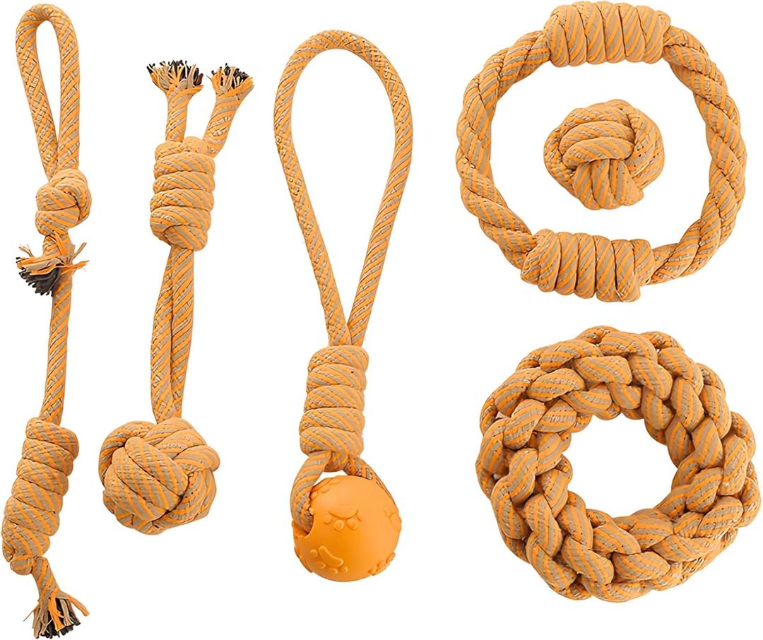 Dog Rope Toy Set  6 Pack Durable Cotton Chew Toys for Puppy, Small & Medium Dogs  Interactive Tug, Fetch & Dental Play Set  Safe for Puppy Teething  Supervised Play Recommended