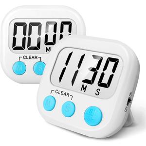 2 Pack Digital Kitchen Timer for Cooking Big Digits Loud Alarm Magnetic Backing Stand Cooking Timers for Baking White