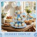 Mexican Cielito Lindo Party Decoration, 3 Tier Terracotta Cupcake Stand, Cardboard Dessert Tower Holder Display for Wedding Cinco De Mayo Baby Shower Birthday Fiesta(Talavera,Blue)