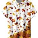 Mens Thanksgiving Shirt Pumpkins and Autumn Leaves Print Hawaiian Casual Button Down Shirts.S