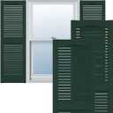 12"W x 25"H Lifetime Vinyl, Standard Cathedral Top Center Mullion, Open Louver Shutters, w/Installation Shutter-Lok's & Matching Screws (Per Pair), Midnight Green
