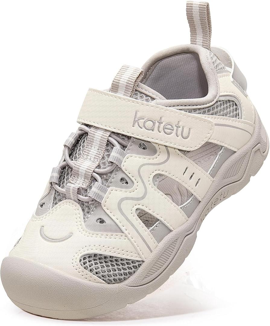 Toddler Sport Sandals for Boys and Girls,Closed Toe Kids Sandals with Breathable Mesh,Lightweight Non Slip Outdoor Walking Shoes for Playground and Summer Activities (Gray)