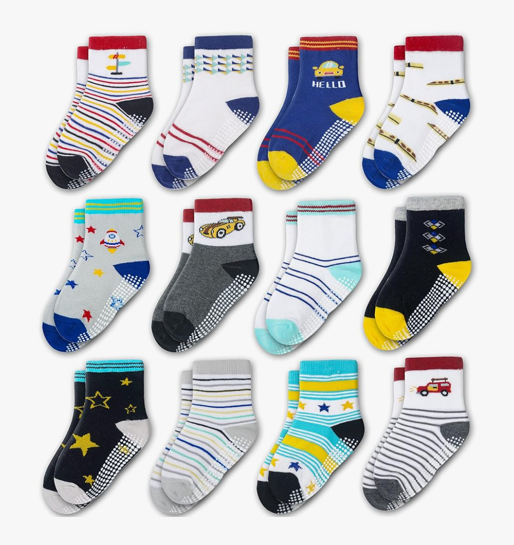 Evercute Toddler Girls Grip Socks 12 Pack Boys Non Slip Socks for Kids Anti Skid 1-3T