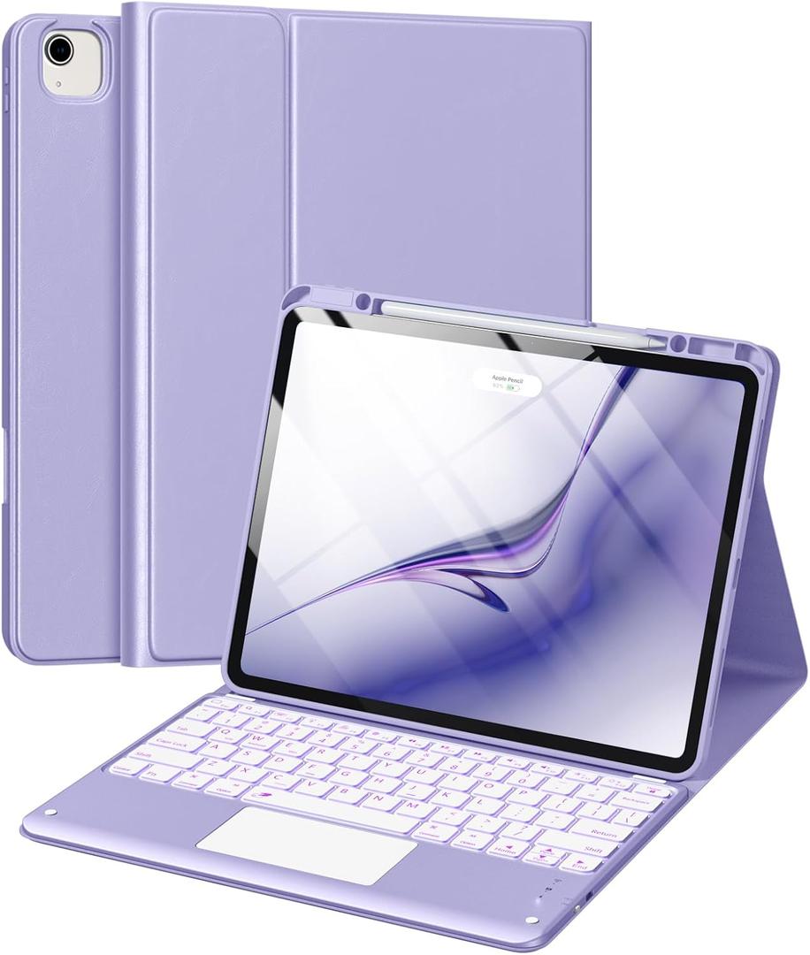 Harvopu for iPad Air 13 Inch & Pro 12.9 Case with Keyboard - Multi-Touch Trackpad, 7 Colors Backlit, Detachable Keyboard Cover for iPad Pro 12.9 (6th, 5th, 4th, 3rd gen), Air 13 M4/M3/M2 (Purple)