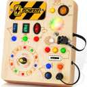 Busy Board, Montessori Toys for 1+ Year Old, Busy Board with 13 Led Light, Wooden Toddler Educational Travel Toy, 1 Year Old Boy&Girl Gifts, M19