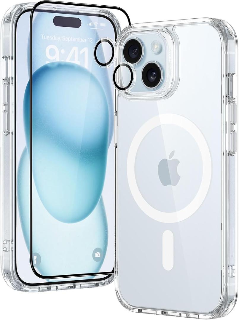 ESR for iPhone 15 Pro Max Case Set, 1 Tempered-Glass Screen Protector, 1 Set of Lens Protectors, Military-Grade Protection, Yellowing and Scratch Resistant MagSafe Phone Case, Classic Series, Clear