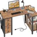 Lufeiya L Shaped Desk with Drawers & Storage Shelves, 47 Inch Small Reversible Corner Desk with Power Outlet for Home Office Bedroom, L-Shaped Gaming PC Computer Desks with Fabric Drawer, Rustic Brown, 47.2"
