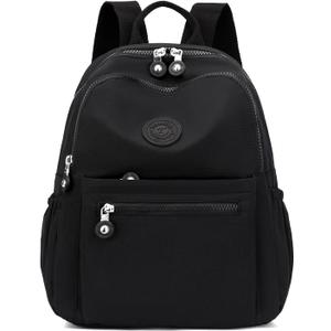 Mini Nylon Women Backpacks,11L Small Ladies backpacks Casual Lightweight Women Shopping Travel Daypack (Black)