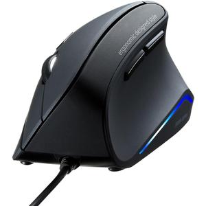 SANWA Wired Ergonomic Mouse, USB Vertical Computer Mice, Natural 55 Angle, Wrist Strain Relief, 1000/1600 DPI, 5 Buttons, Compatible with Windows, Mac, Laptop, PC, Home Office Use, Black