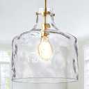 CATINER 16" Extra Large Farmhouse Pendant Light Hand-Blown Hammered Glass Shade, Gold Finish, Adjustable Chain Ceiling Light for Kitchen Island, Dining Room, Hallway, 12" W x 16" H x 5" Canopy x 4.2' Chain