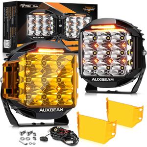 Auxbeam 7inch 228W Round LED Offroad Light Pod, V-MAX Series 26100LM Side Shooter LED Offroad Driving Lights with Amber DRL, 270 Beam Auxiliary Ditch Light for Truck ATV Jeep Ford