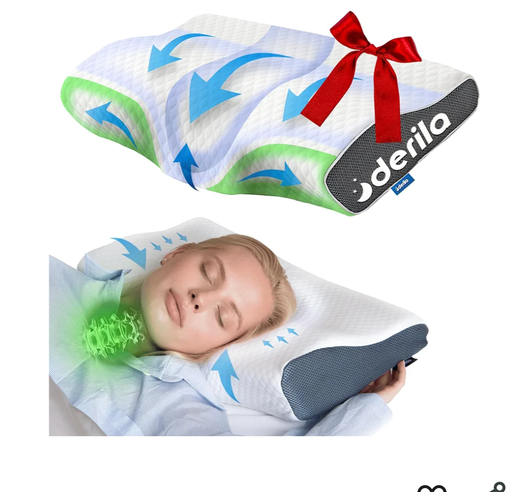Derila Cervical Neck Pillow for Sleeping - Support Pillow for Back, Stomach, Side Sleeper Contour Memory Foam Pillows for Shoulder Relief, for Women 19.7" x 11.8" x 3.9"