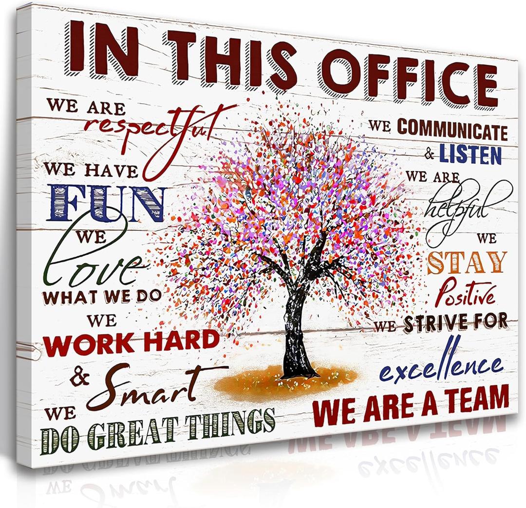 HDXUFJQ Inspirational Canvas Wall Art for Office - Team Rules Motivation Positive Quotes Wall Decor - Teamwork - Ready to hang (16"x24") (In This Office 01)