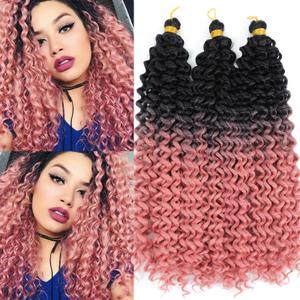 Ombre Pink Curly Crochet Hair 3Pcs Water Wave Braiding Shoulder Length Crochet Curly Hair for Black Women 14Inch 3PCS/Pack (1B-Pink)
