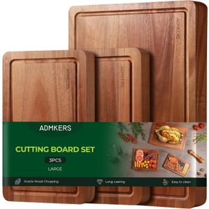 Wood Cutting Boards for Kitchen, Acacia Wooden Cutting Board Set, Charcuterie Board, Large Solid Chopping Board for Meat, Cheese, Fruit, Vegetables (set of 3)