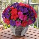 Suncalla 66 Heads Artificial Flowers for Outdoors Decoration, UV Resistant Silk Faux Azalea Flower Bouquet Plastic Plants for Summer Garden Porch Window Box Table Vase Home(Red,Rose Red, Purple)
