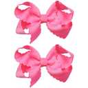 Everyday Hair Bows for Girls,2Pcs 3in Hot Pink Boutique Grosgrain Ribbon Scalloped Hair Bow Alligator Clips Barrettes,Valentines Party Dress Accessory Birthday Gift for Toddlers Teens