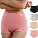 MEIYATING Boy Shorts Underwear for Women High Waisted Cotton Panties Stretch Briefs 4 Pack (Medium)