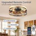 VOLISUN Farmhouse Caged Ceiling Fans with Lights Flush Mount, 19.7'' Rustic Low Profile Ceiling Fan with Light and Remote, Bladeless Fandelier Ceiling Fans with Lights for Kitchen, Bedroom-Gold