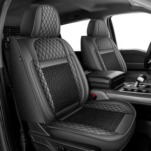 Fumgil Custom Fit Ford F150 Seat Covers 2009-2025 2026 F250/F350/F450 2017-2026 Full Set Waterproof Faux Leather Car Seat Covers for Crew Cab XL XLT Lariat King Ranch Platinum(5 Seats,Black)