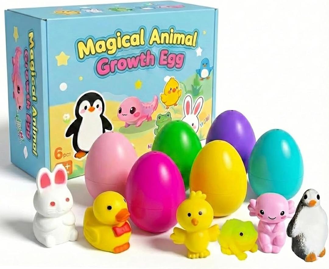 6 Pack Magical Water Hatching Eggs  Grows 600% Surprise Animal Toys for KidsAdd Water to Hatch Axolotl,Penguin,Duck& More Gift for Basket Stuffers, Birthday Party Favors Boys&Girls