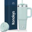 Konokyo 30 oz Tumbler with Handle and 2 Straws,2 in 1 Lid Insulated Water Bottle Stainless Steel Travel Coffee Mug,Blue Haze