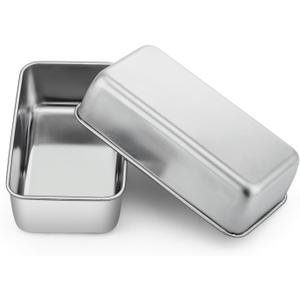 P&P CHEF Loaf Pan Set, 9 x 5 Inch Bread Pans, Stainless Steel Loaf Toast Baking Pans For Bread Meatloaf Lasagna Cake, Healthy & Non Toxic, Oven & Dishwasher Safe,(Silver, 2Pcs)