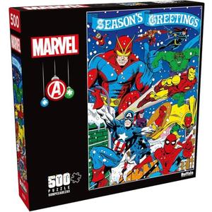 2 PCs Buffalo Games – Marvel - Season's Greeting from The Avengers - 500 Piece Christmas Jigsaw Puzzle - Festive Holiday Puzzles for Adults – Precision-Cut Pieces, Winter Artwork