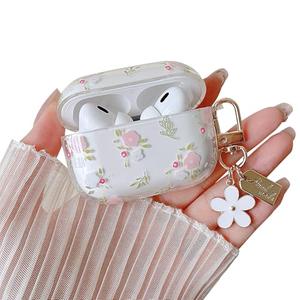 MINSCOSE Compatible with AirPods Pro 2nd/1st Generation Case Clear Case,Cute Girly Flower Pattern Design with Floral Keychain, Soft TPU Protective Shockproof Cover for AirPods Pro/Pro 2-Pink
